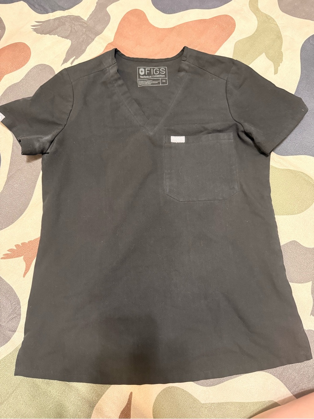 FIGS Black V-Neck Pocket Top